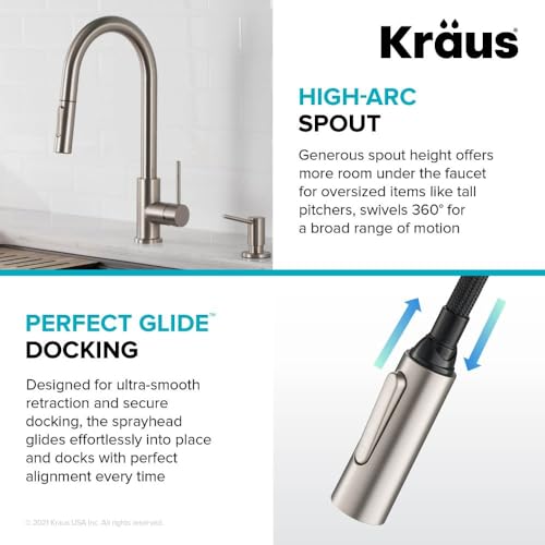 KRAUS Oletto Tall Modern Single-Handle Touch Kitchen Sink Faucet with Pull Down Sprayer in Spot Free Stainless Steel, KTF-3101SFS