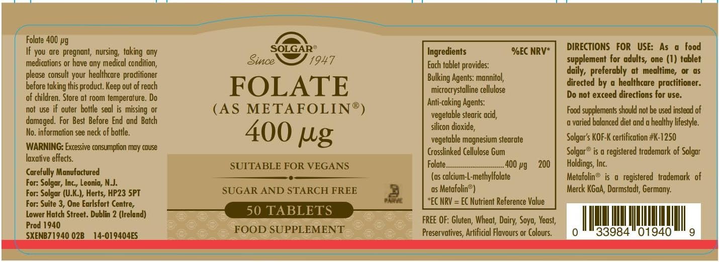 Folate 666 MCG DFE (Metafolin® 400 MCG) Tablets - 50 Count