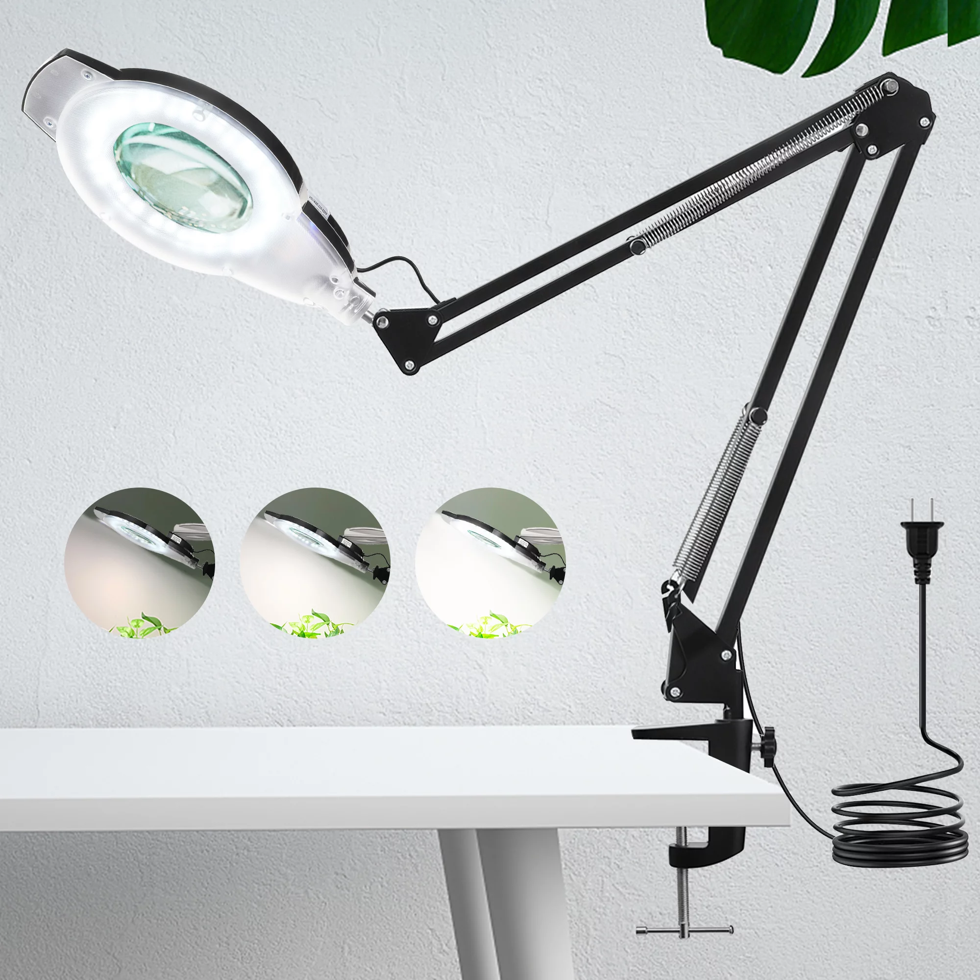 KIRKAS LED 5-10X Magnifying Desk Lamp, 2,200 Lumens Stepless Dimmable, 8-Diopter Real Glass Lens Magnifier, Adjustable Arm LED Magnifying Lamp with Clamp for Reading Repair Crafts Close Work- Black