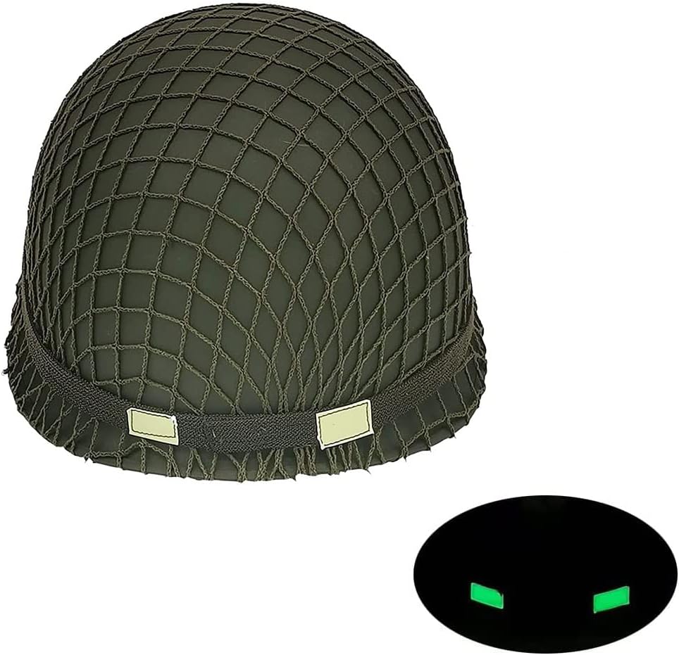 WWII US Army Helmet Replica, WW2 Helmet, M1 Helmet, WW2 Army Helmet, WW2 Gear, WW2 Helmet US Army Steel Shell with Net/Canvas Chin Strap/Cat Eye Band