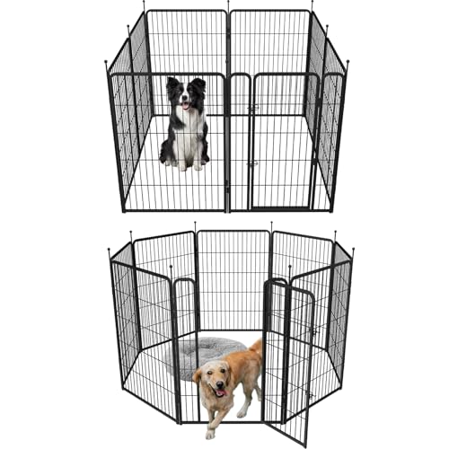 mestyl Dog Play Pen Indoors, Heavy Duty Metal Puppy Playpen, Portable Dog Exercise Pen Temporary Pet Fence with Gate, 32