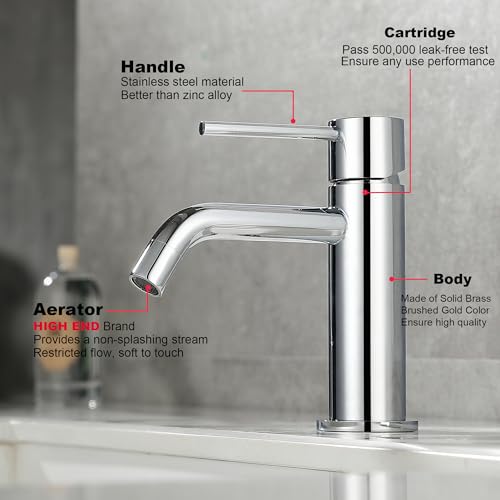 Brushed Gold Vessel Sink Faucet with Pop Up Drain and Supply Lines, Stainless Steel Gold Vanity Faucet Single Hole, JXMMP Single Handle Bathroom Faucet Gold, JXM1001BG