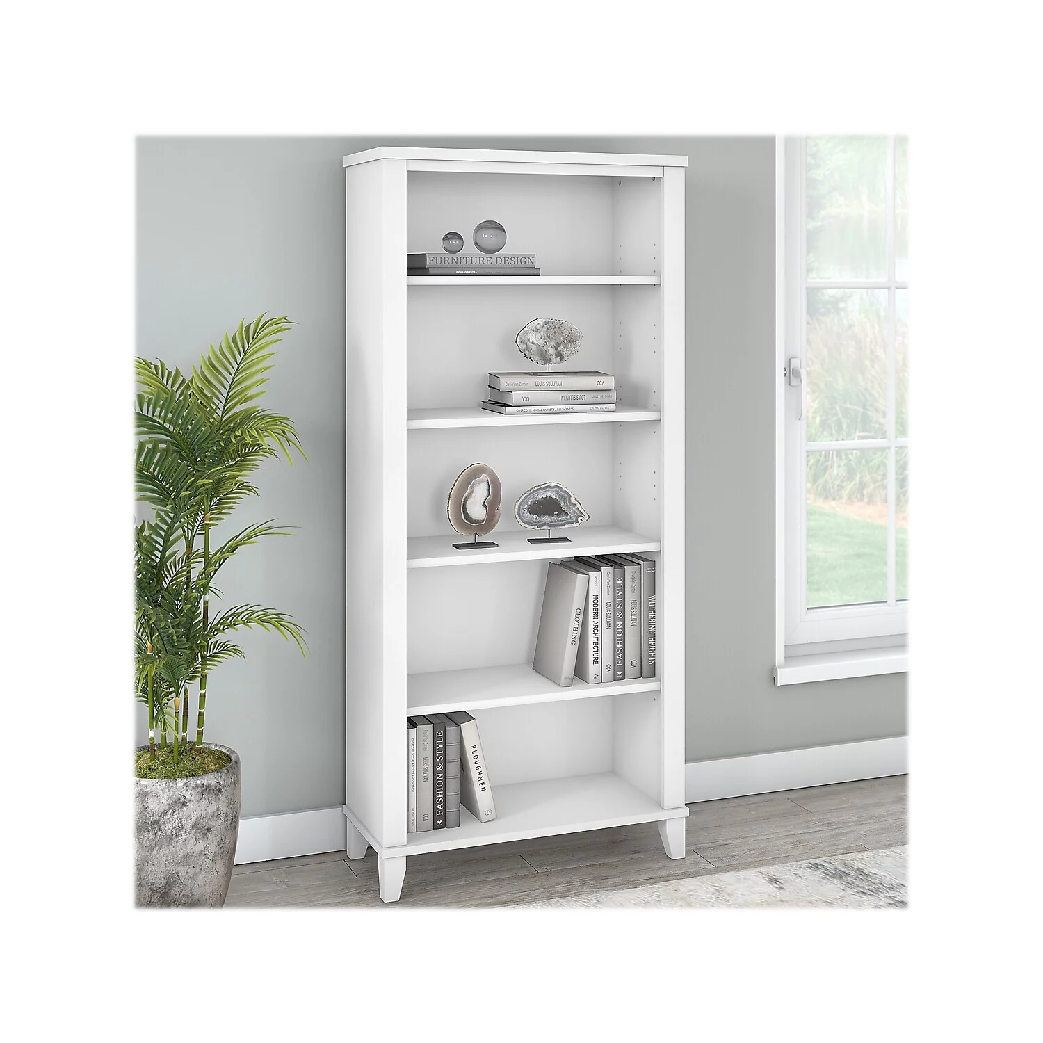 Bush Furniture Somerset 5 Shelf Tall Bookcase in White Finish