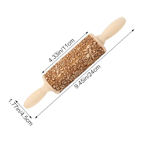 yueton Wooden Embossed Rolling Pin, Engraved, Cute Kitchen Baking Decor Tool, Brown, Model: EM-ROLL-PIN-1
