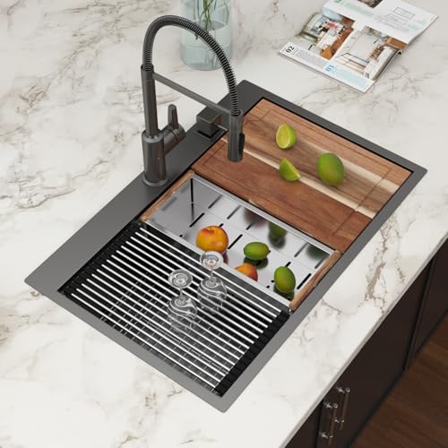 25 Inch Utility Laundry Sink Drop In 16 Gauge Stainless Steel Single Bowl Laundry Room Sink Laundry & Utility Room Kitchen Sinks 25