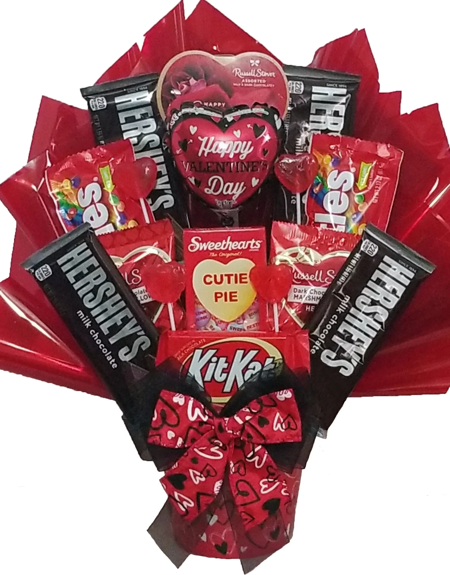 Hugs and Kisses Candy and Chocolate Bouquet - Valentine's Day Gift Basket for Her - for Him - for Kids