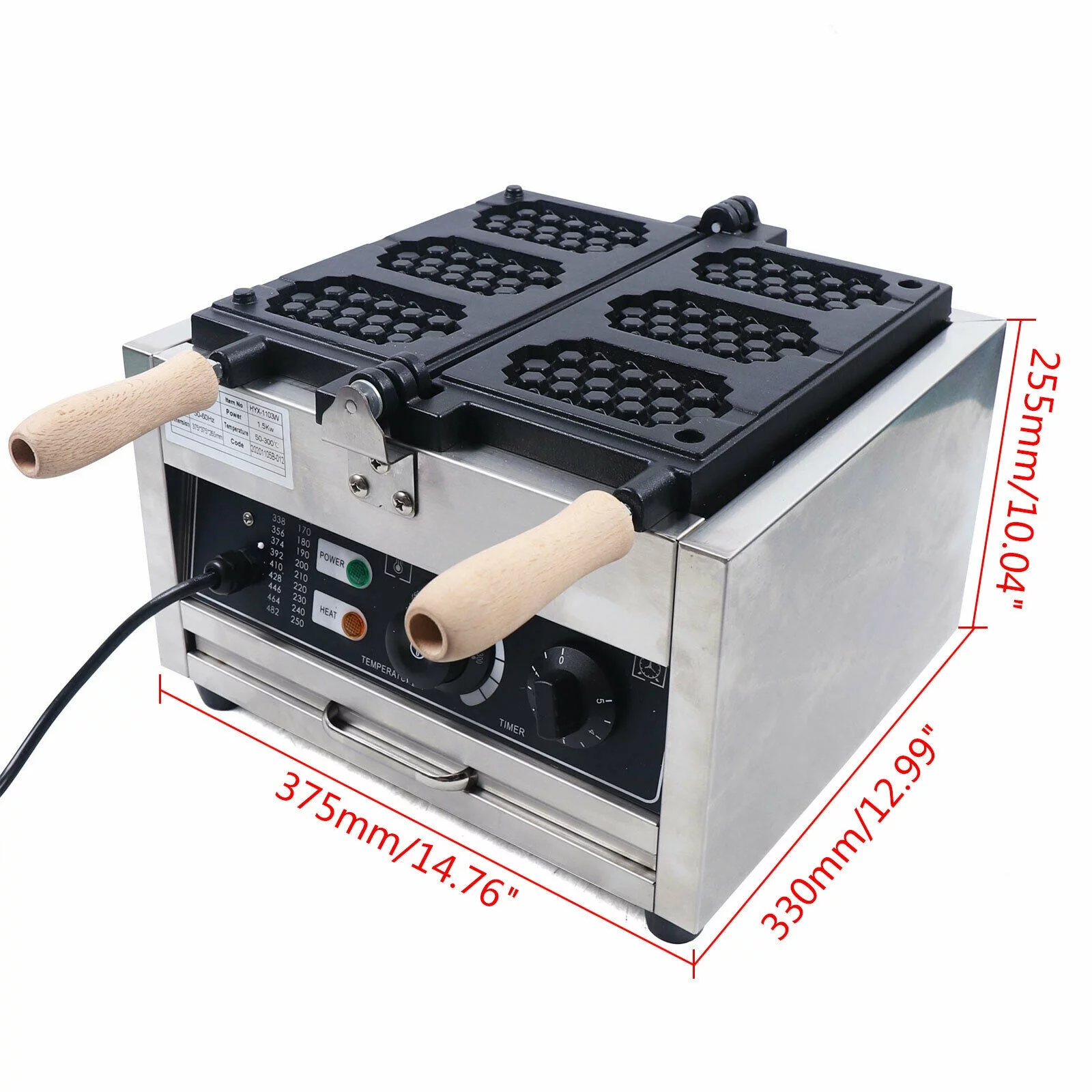 Electric Stick Waffle Iron Commercial Nonstick Double Heating Pans Electric Waffle Machine Temperature and Time Control Belgian Waffle Maker for Restaurants Cafes Shops Waffle Maker Non-stick 110V