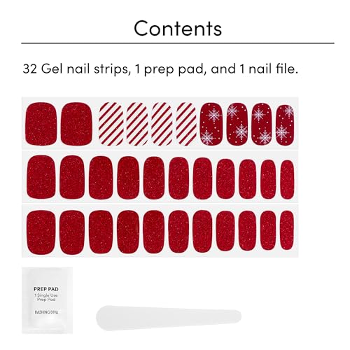 Dashing Diva Gloss Nail Strips - Santa Baby | UV Free, Chip Resistant, Long Lasting Gel Nail Stickers | Contains 32 Nail Wraps, 1 Prep Pad, 1 Nail File