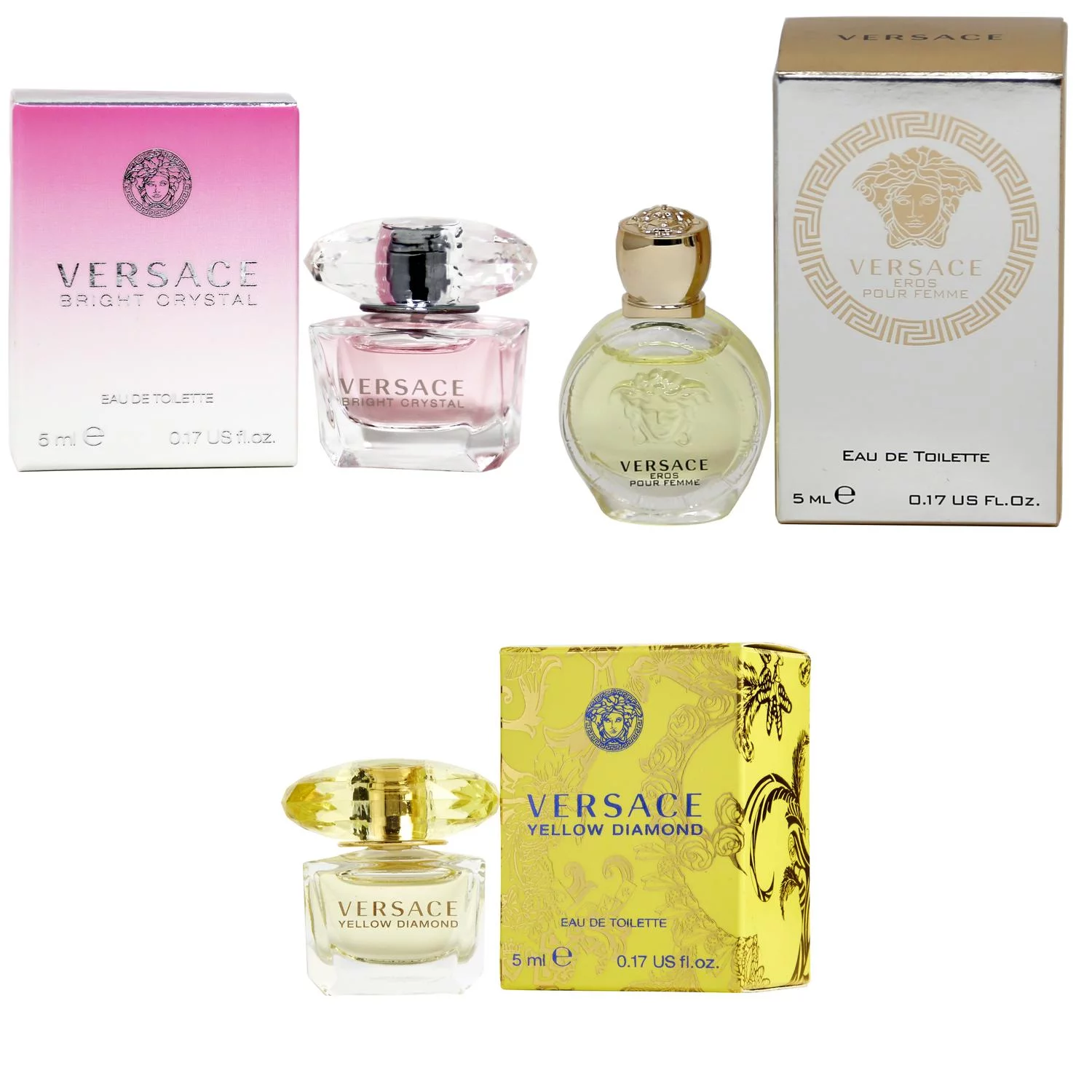 Versace Bright Crystal EDT, Eros Women EDT, Yellow Diamond  EDT - 5ml 3PK Kit