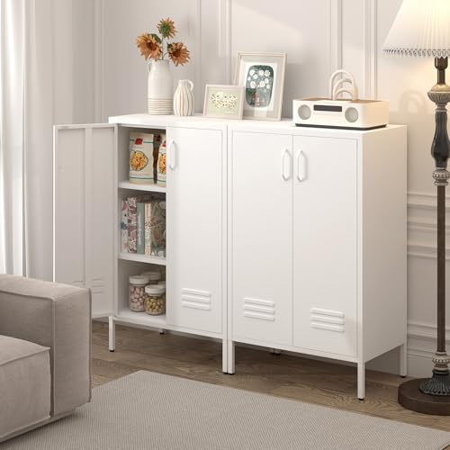 Metal Cabinet Storage,Media Console Cabinet,Metal TV Stand with Adjustable Shelf for Living Room,Bedroom,Avocado Green