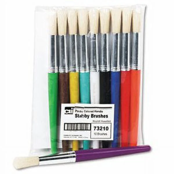 Charles Leonard Stubby Round Brushes, Natural Bristles, Assorted Colors, Set of 10 / ST
