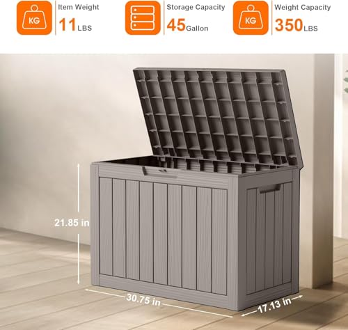 100 Gallon Deck Box,Resin Outdoor Storage Box with Lockable for Patio Furniture, Pool Accessories, Garden Tools Waterproof Outside Storage Box, Black