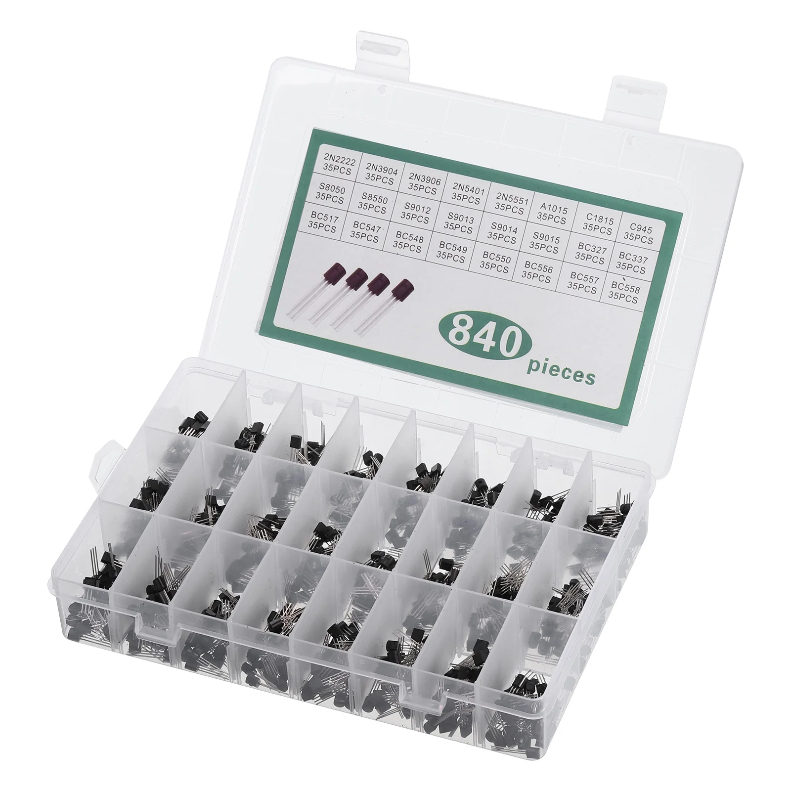 Uxcell PNP NPN Power Transistor Assortment Kit Electronic Component for General Purpose 840pcs 24 Types