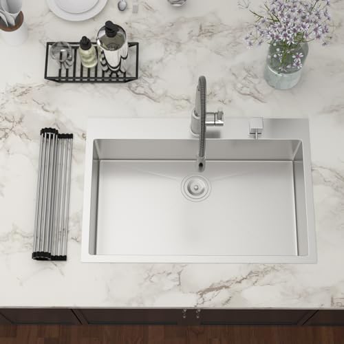 25 Inch Utility Laundry Sink Drop In 16 Gauge Stainless Steel Single Bowl Laundry Room Sink Laundry & Utility Room Kitchen Sinks 25