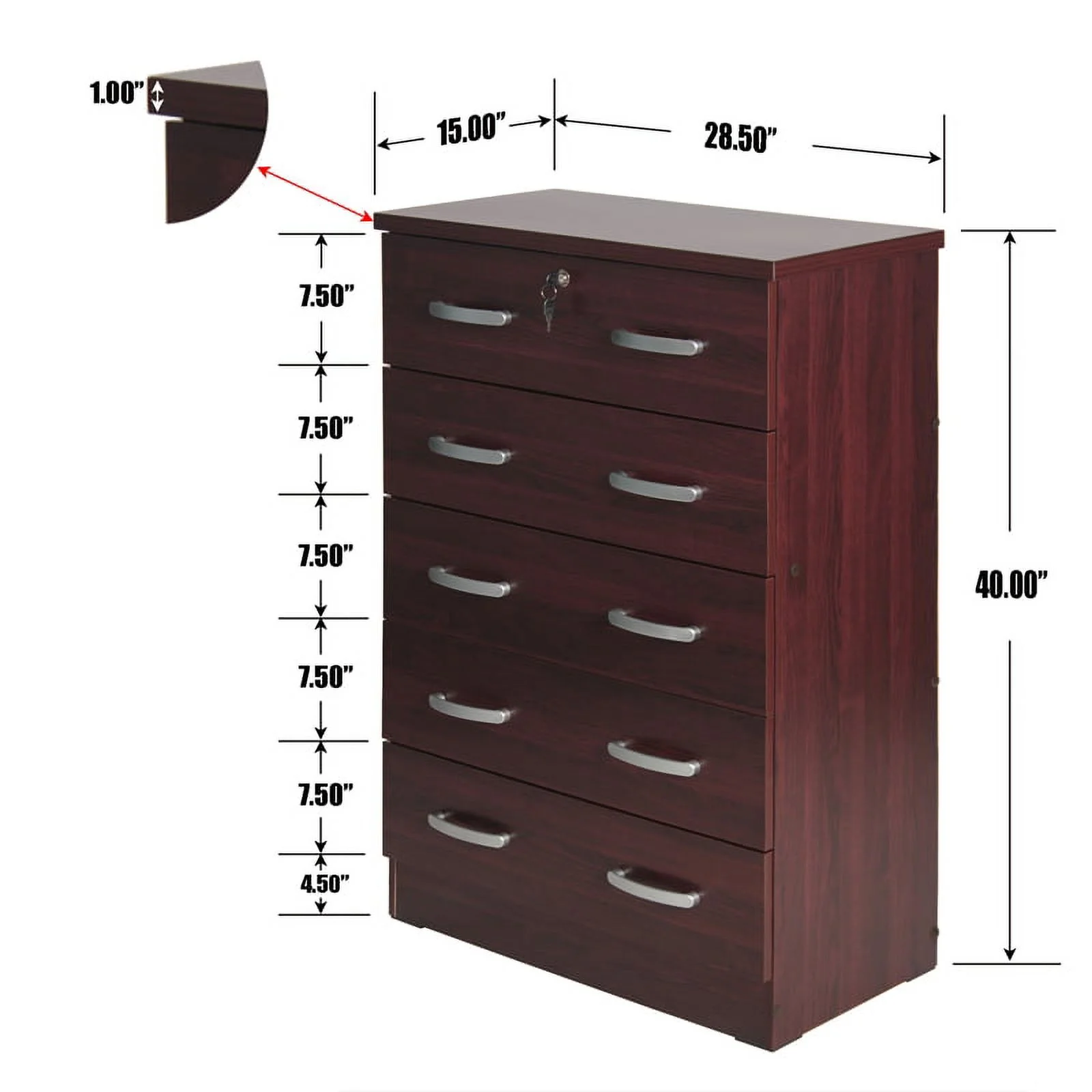 Home Square 3-Piece Set with Twin Bed Dresser with Lock and Nightstand in Black