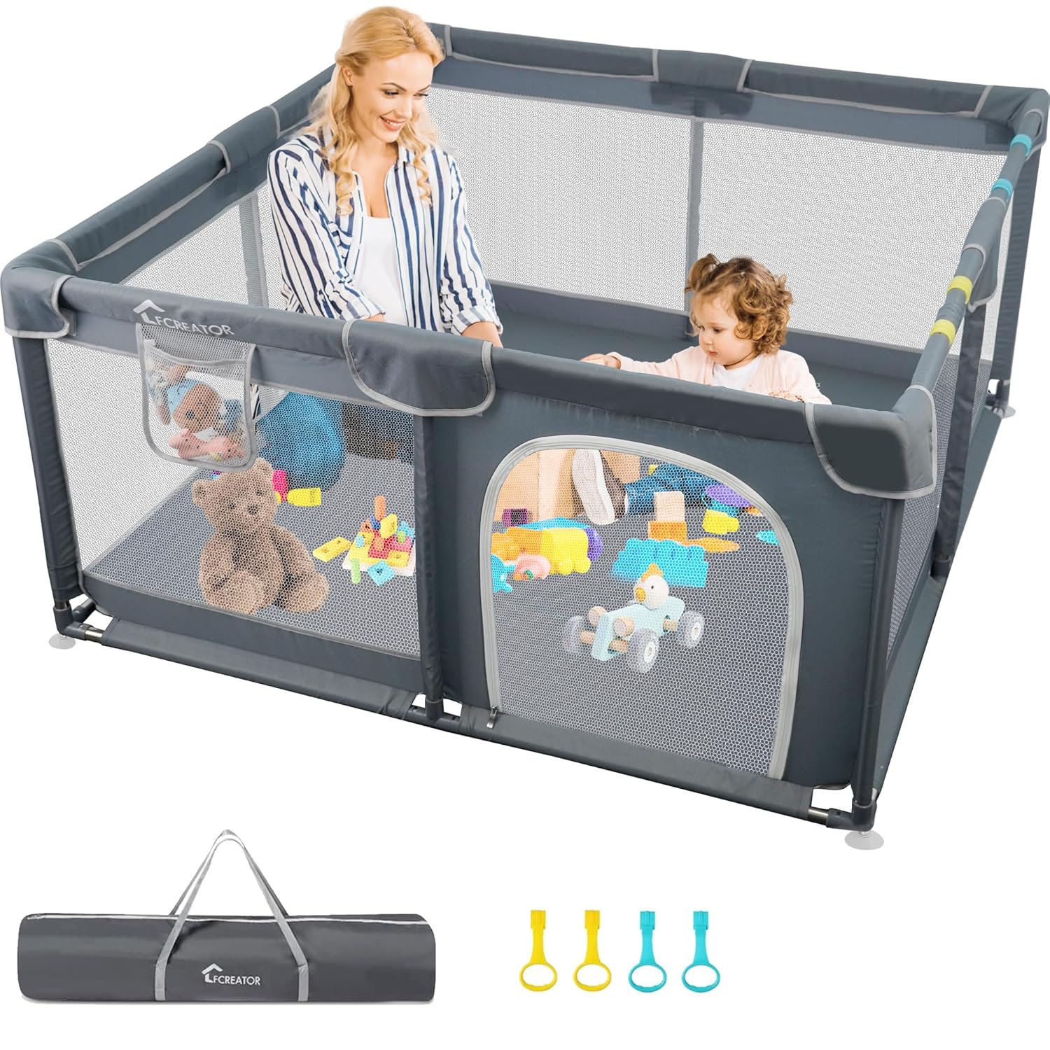 Kids Playpen for Babies and Toddlers, Large Square Baby Playpen Indoor & Outdoor Use, Easy Assembly Baby Fence with Breathable Mesh, Portable Baby Play Yard 50