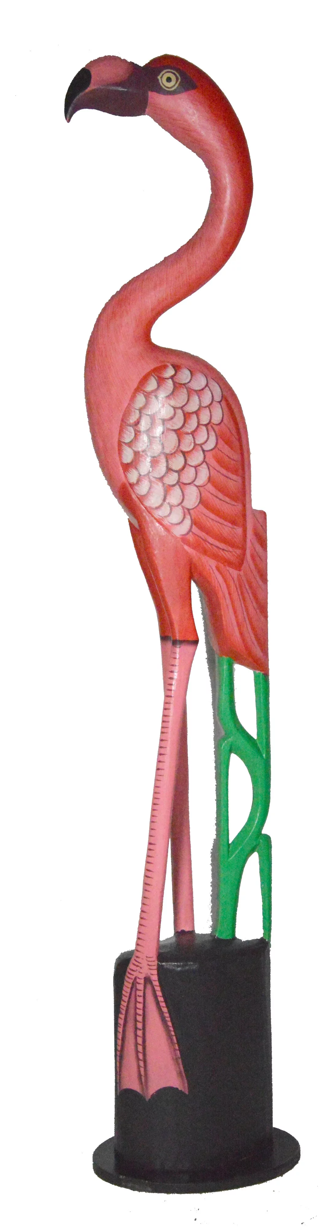3FT Hand Carved Beautiful Wood Pink Flamingo Bird Sculpture Tropical Home Decor