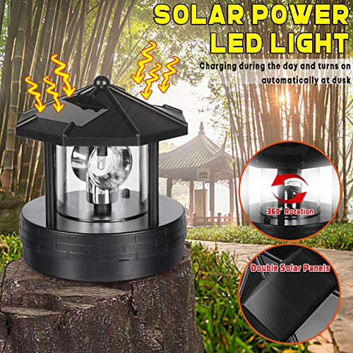 Garden Solar Lights, Outdoor LED Solar Lighthouse, Durable Rotatable Waterproof Solar Lights for Pathway (Black - L)