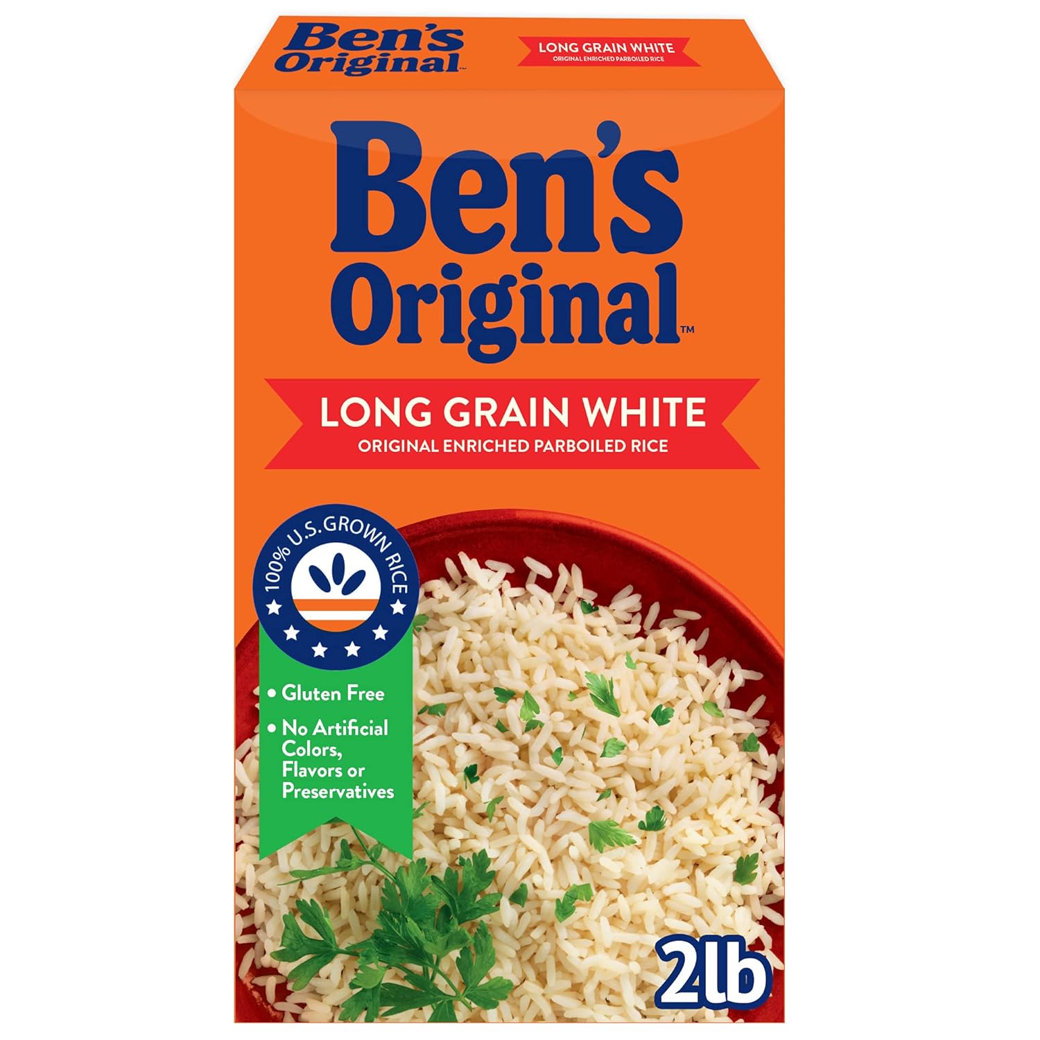 BEN'S ORIGINAL Converted Brand Enriched Long Grain White Rice, Parboiled Rice, 2 lb Box