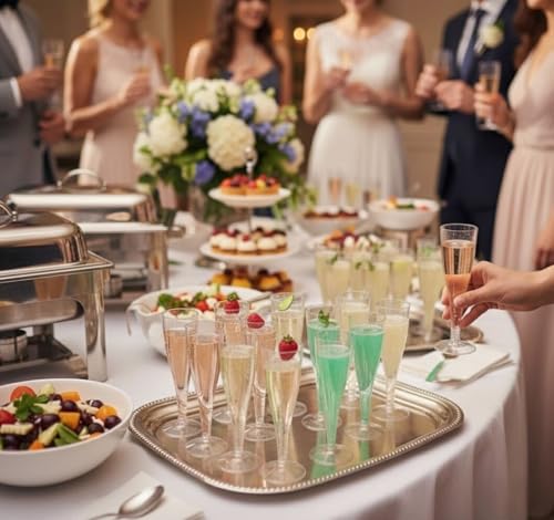 MATANA 48 Glitter Gold Champagne Flutes Plastic Champagne Glasses 5oz, Reusable Clear Plastic Champagne Flutes Bulk Pack, Copas De Plastico Para Brindis, Mimosa Toasting Glasses for Wedding, Christmas