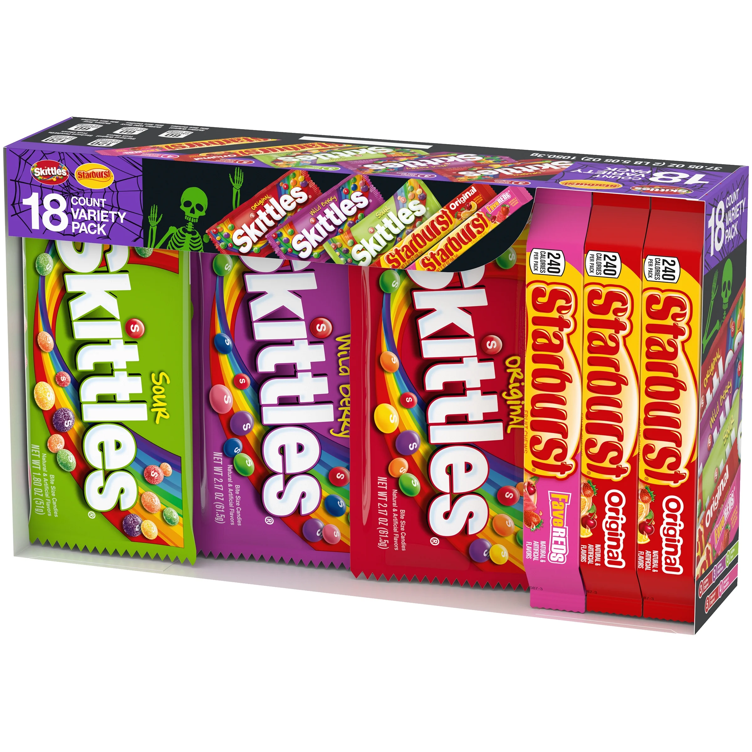 Mars Mixed Skittles & Starburst Chewy Variety Pack Halloween Candy, 18 Count Box