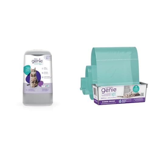Litter Genie Easy Roll Pail | Cat Litter Box Waste Disposal System for Odor Control | Includes 1 Continuous Refill Bag