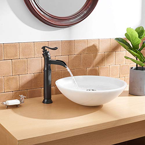 BWE Vessel Sink Faucet Waterfall Matte Black with Pop Up Drain Without Overflow and Supply Lines, Black Sink Faucet Bathroom One Handle Faucets Vanity Bath Mixer Tap