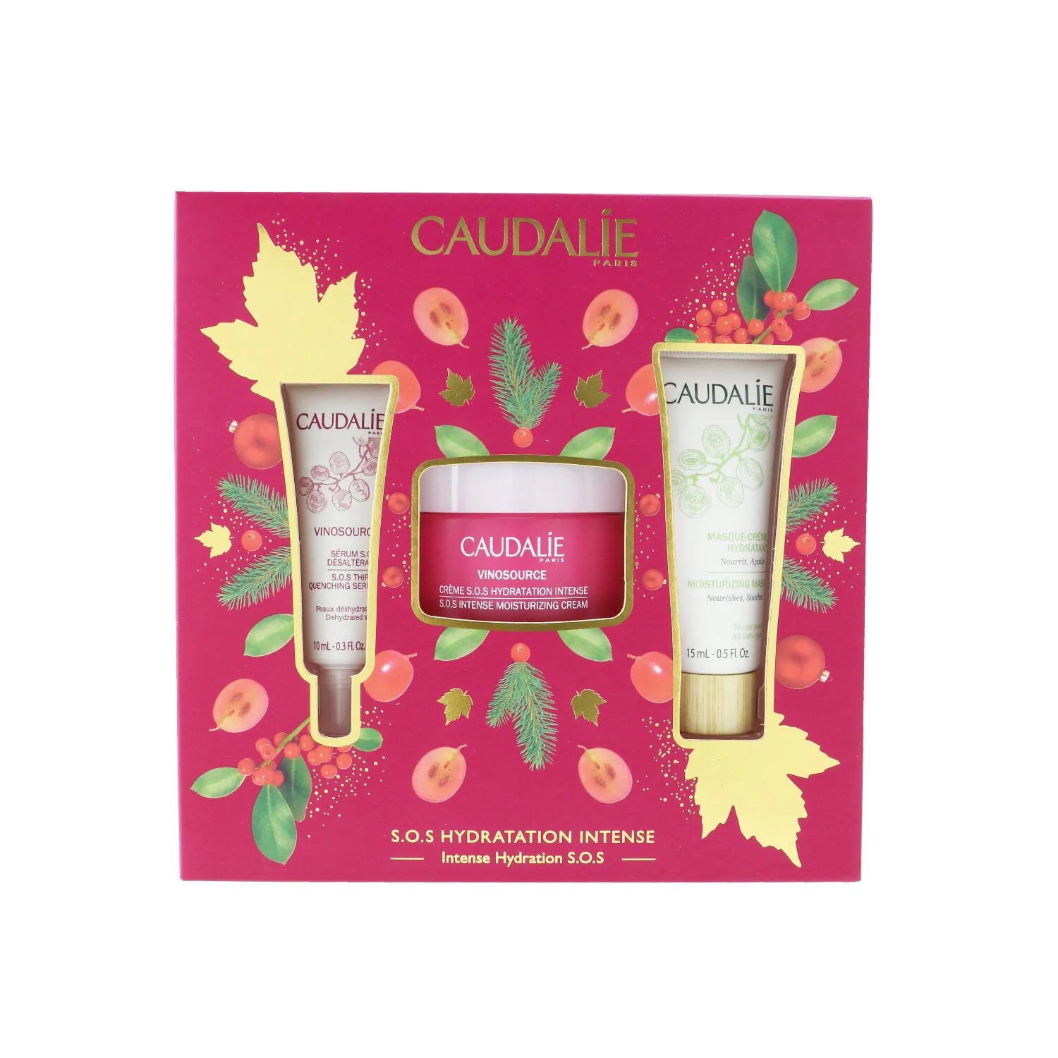 Caudalie Vinosource Intense Hydration S.O.S Set: Moisturizing Cream 50ml+ S.O.S Thirst-Quenching Serum 10ml+ Moisturizing Mask 15ml  3pcs