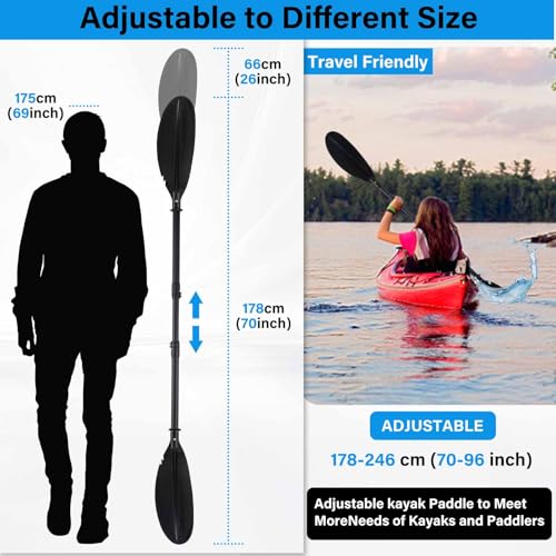 Quynhni- Standard Kayak Paddle,Kayak Paddle Sturdy Iron Shaft and Durable Polypropylene Blade 0/65° Blade Angle with drip Loop.