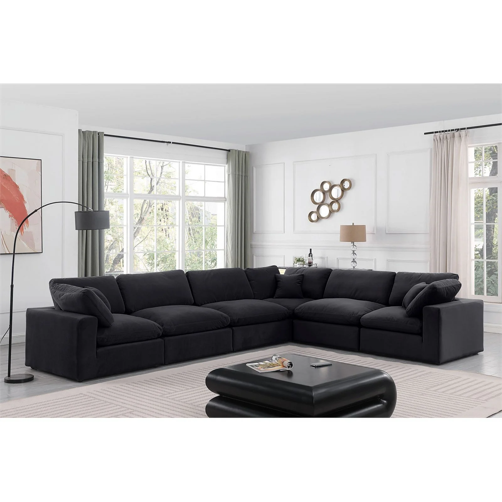 Meridian Furniture Comfy Black Velvet Modular Sectional