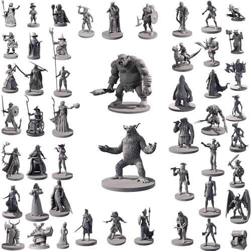 50 Unique Miniatures Fantasy Tabletop RPG Figures for Dungeons and Dragons, Pathfinder Roleplaying Games. Bulk unpainted, Great for D&D