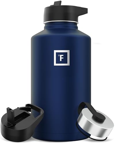 IRON °FLASK Camping & Hiking Hydration Flask with 3 Lids - Stainless Steel, Double Walled & Vacuum Insulated Water Bottle - Leak Proof & BPA Free (Midnight Black, Straw - 40 oz)