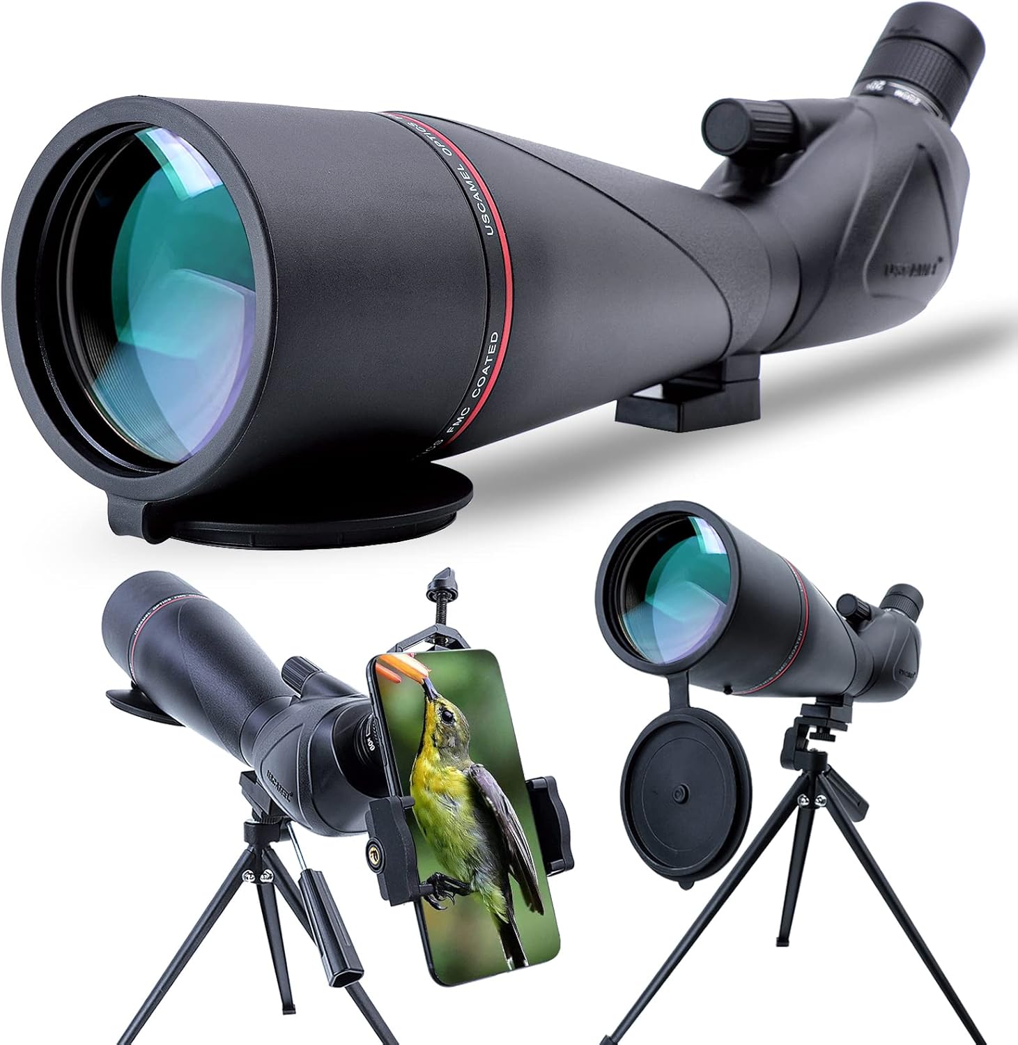 USCAMEL HD 20-60x80 Spotting Scope with Tripod, Phone Adapter, Carrying Bag - 45 Degree Angled, Waterproof, BAK4 Telescope for Bird Watching Wildlife Scenery Target Shooting Hunting