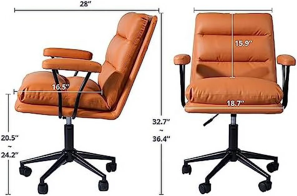 KHBIULIFE Modern Padded Desk Chair  Swivel Upholstered Desk Chair with Armrests  PU Leather Makeup Vanity Chair with Tilt &  Degree Swivel  Modern Computer Rolling Chair  Orange