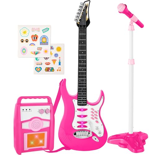 Best Choice Products Kids Electric Musical Guitar Play Set, Toy Guitar Starter Kit Bundle w/ 6 Demo Songs, Whammy Bar, Microphone, Amp, AUX, 2 Sticker Sheets - Blue