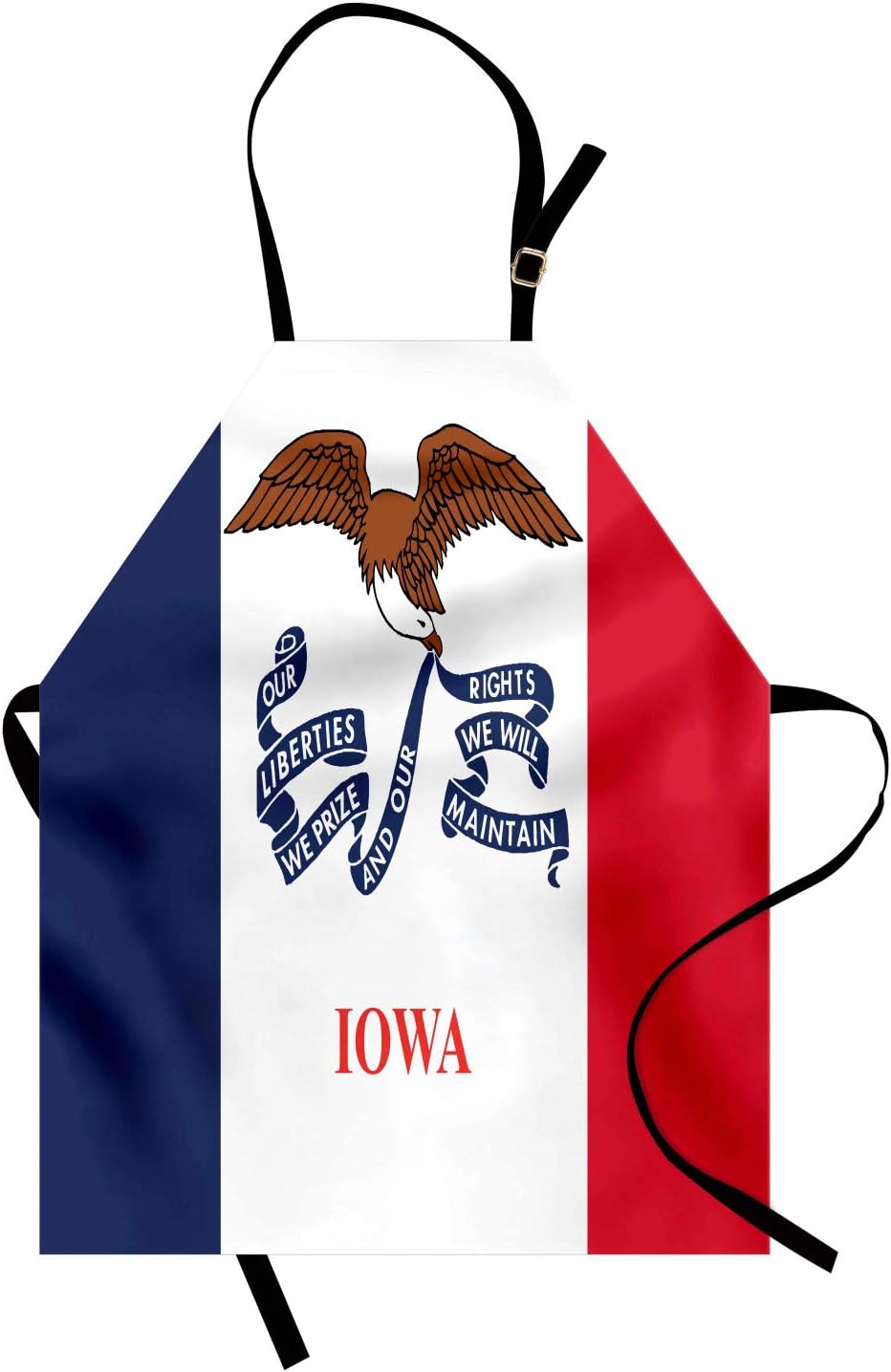 Ambesonne Iowa State Apron, Flag of USA State of Iowa with Eagle and Phrase Patrioticme, Unisex Kitchen Bib with Adjustable Neck for Cooking Gardening, Adult Size, Navy Red