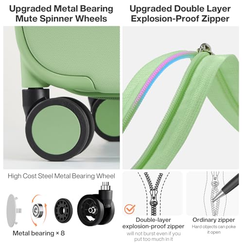 mixi Upgrade Carry on Luggage 14 Inch Underseat Personal Item Suitcases with Spinner Wheels, Hardside Rolling Suitcase PC with TSA Lock Lightweight Travel Case, Fine Grid Black