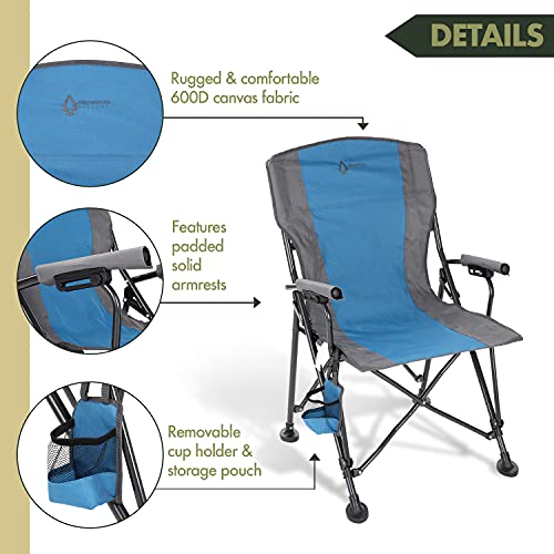 ARROWHEAD OUTDOOR Heavy-Duty Solid Hard-Arm High-Back Folding Camping Quad Chair, Heavy-Duty Carrying Bag, Cup Holder Included w/Side Pouch, Supports up to 400lbs, USA-Based Support (Tan & Gray)