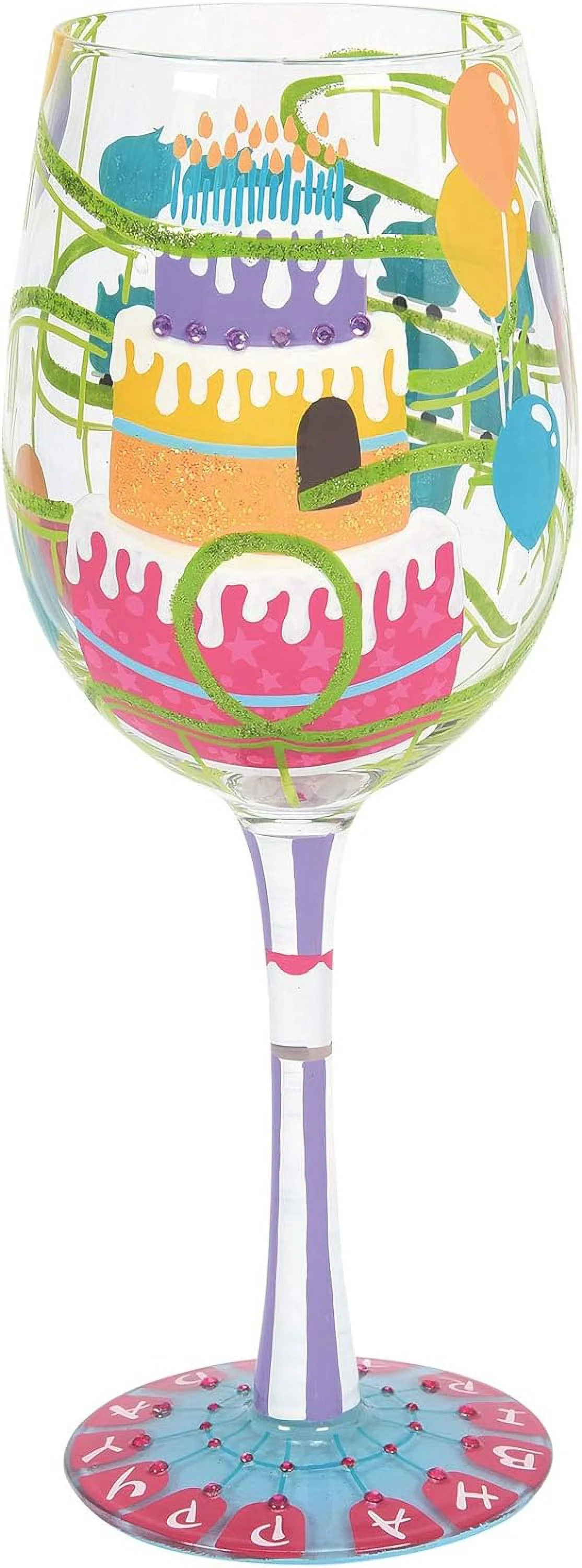 Designs By Happy Birthday Coaster Hand-Painted Artisan Wine Glass, 1 Count (Pack Of 1), Multicolor