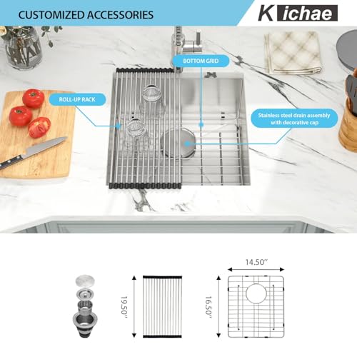 Kichae 12“ Deep Laundry Sink Undermount - 24 Inch Black Undermount Utility Sink Stainless Steel Single Bowl Under Counter Handmade Laundry Utility Room Basin