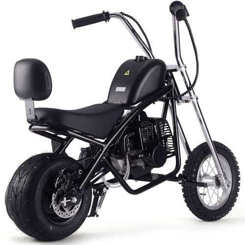 MotoTec 49cc Gas Mini Chopper V2, Pull Start Engine, 23 Mile Range, 12 Inch Front Tire, Black
