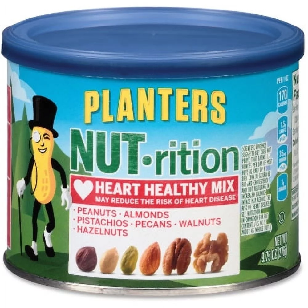 Planters Kraft NUT-rition Heart Healthy Mix Resealable Container - Almond, Pecan, Hazelnut, Pistachio, Peanut, Walnut - 9.75 oz - 1 Each