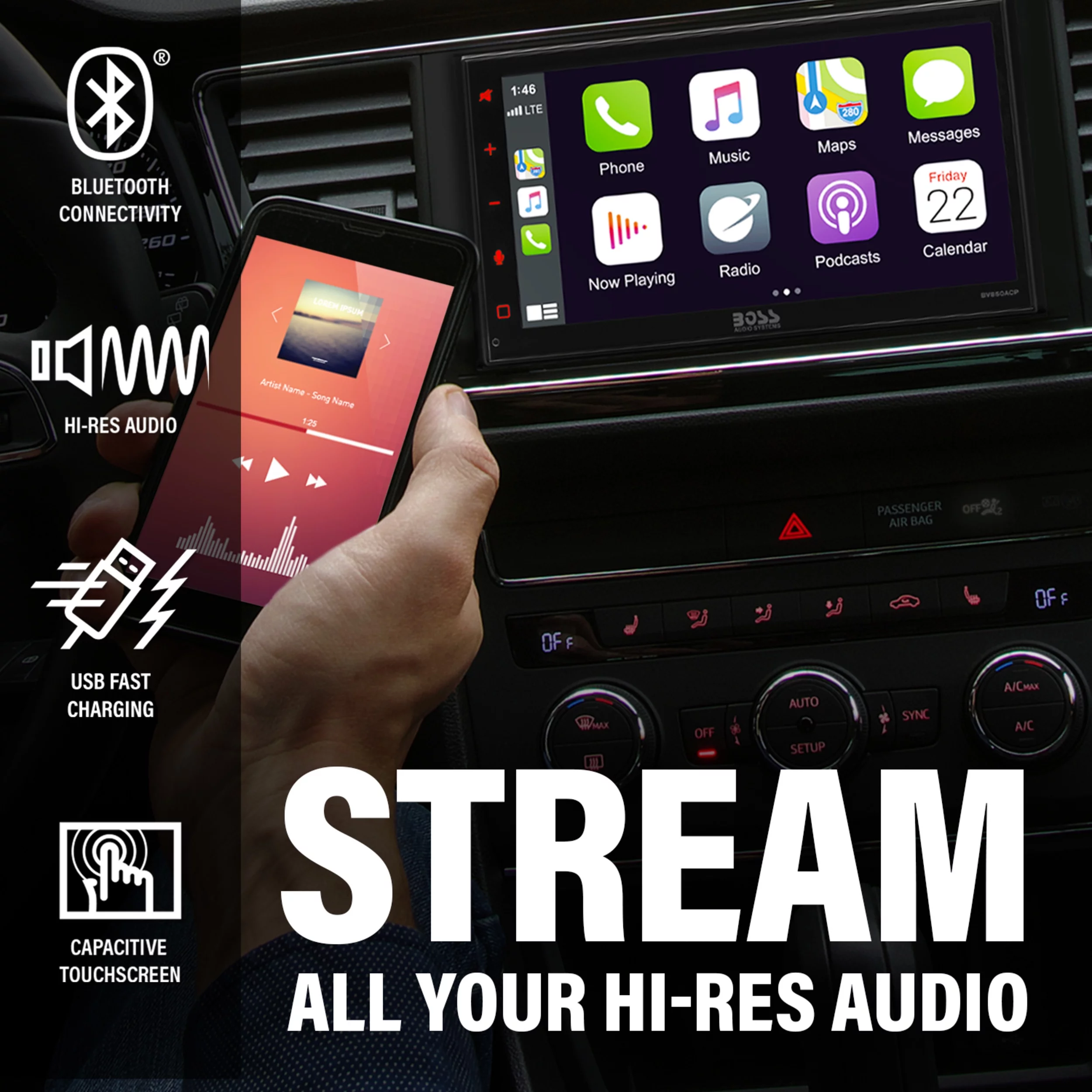 BOSS Audio Systems Elite BV850ACP 6.75” Apple CarPlay Android Auto Car Receiver
