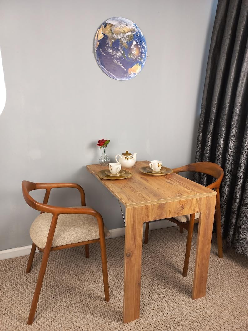 Wall Mounted Folding Table, Framed Folding Table, Foldable Kitchen Table, Space Saving Dining Table, Murphy Desk, Customizable Table, Pine (Walnut,18''x28.3'')