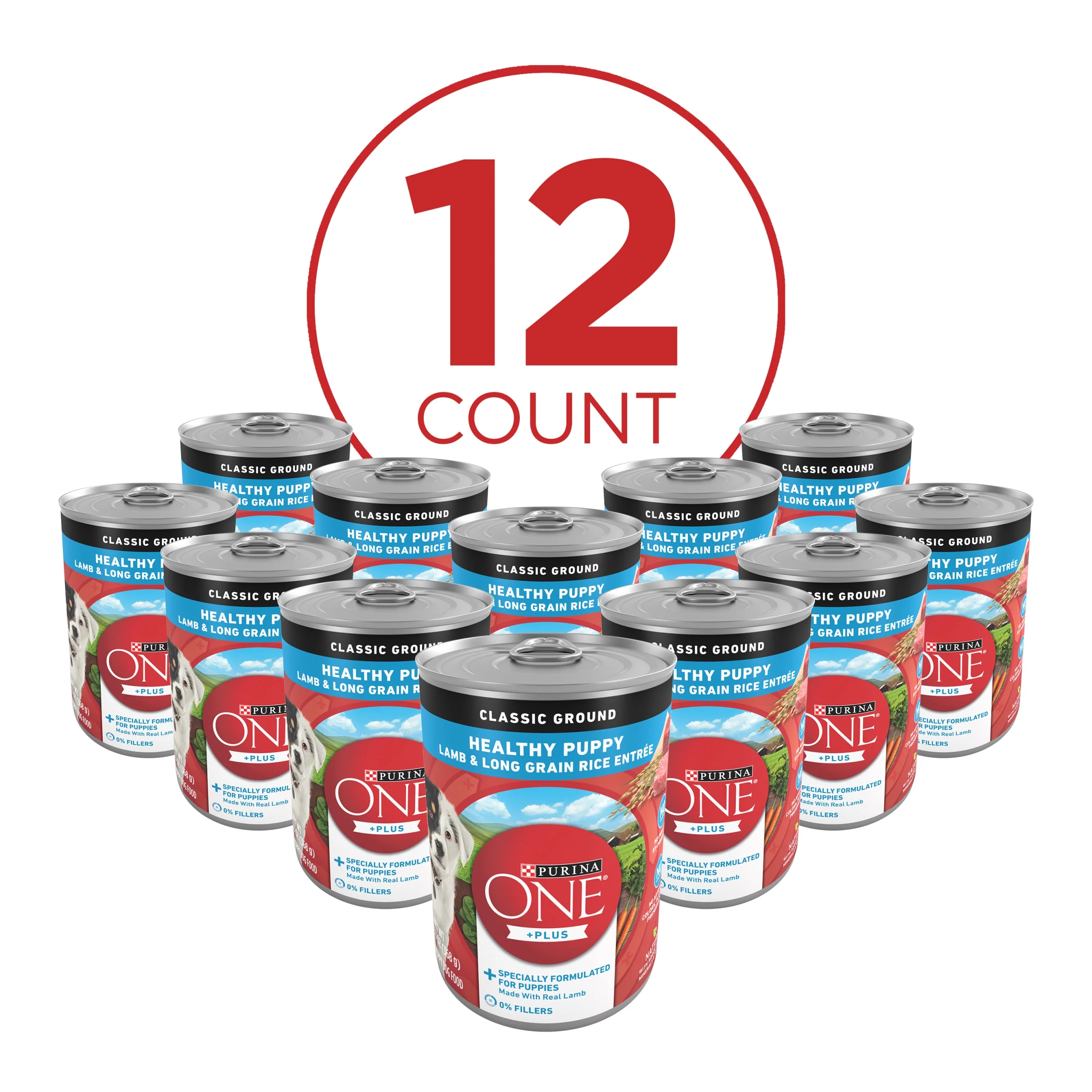 Purina One +Plus Classic Ground Wet Helthy Puppy Dog Food, Soft Lamb Long Grain Rice, 13 oz Cans (12 Pack)