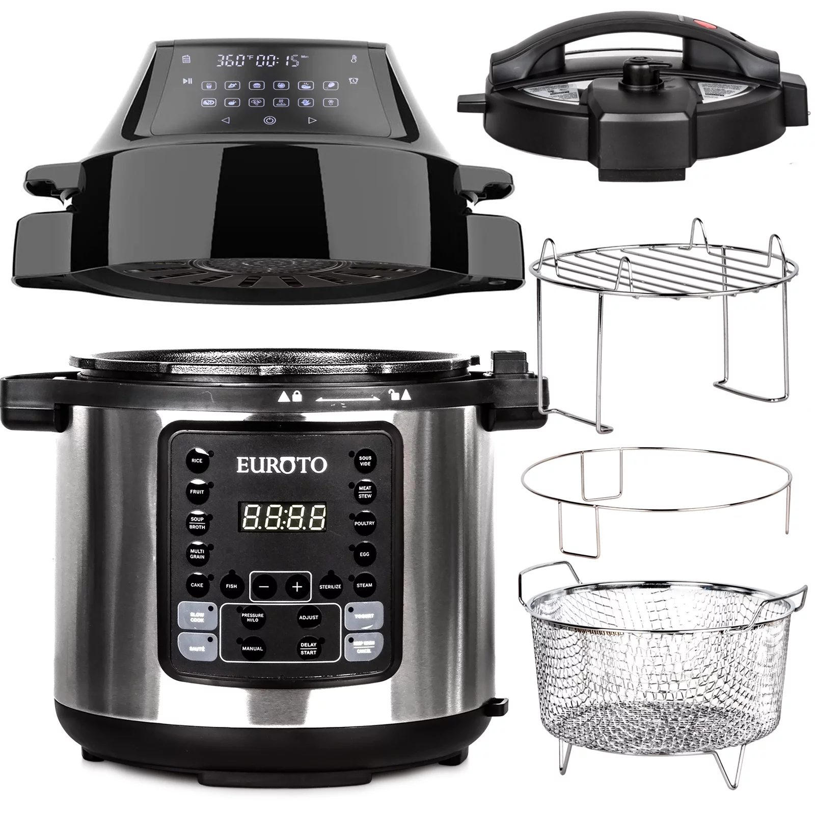 EUROTO Best Air Fryer Pressure Cooker Slow Cooker Air Frying Steamed Dehydrate with 6.5 Qt