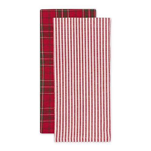 DII Vintage Christmas Tea Towels Decorative Holiday Kitchen Dish Towel Set, 18x28, North Pole Plaid, 2 Piece