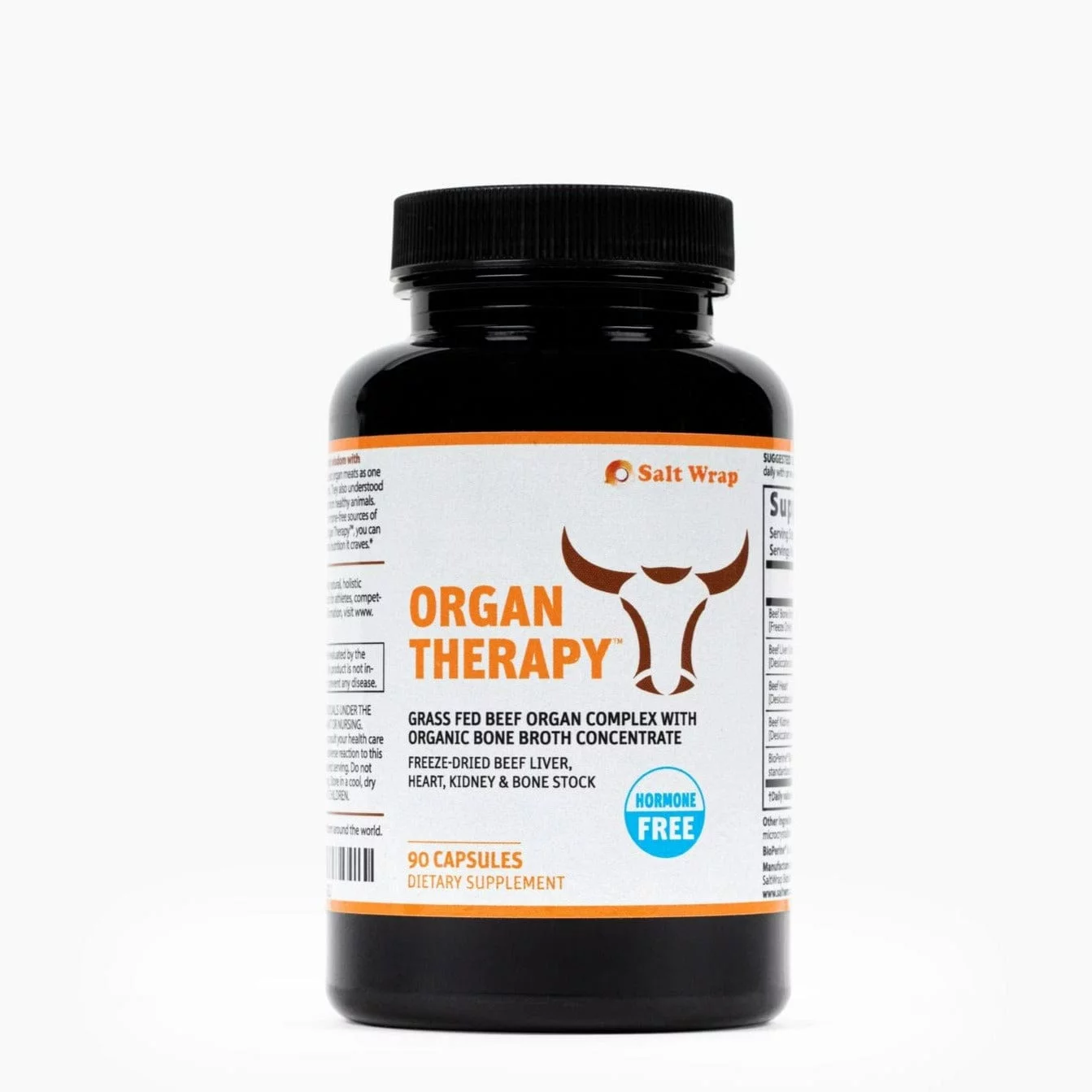 SaltWrap Organ Therapy - Grass Fed Beef Organ Meat Complex Supplement with Organic Bone Broth Concentrate (Desiccated Beef Liver, Heart, Kidney and Bone Broth Capsules with BioPerine)