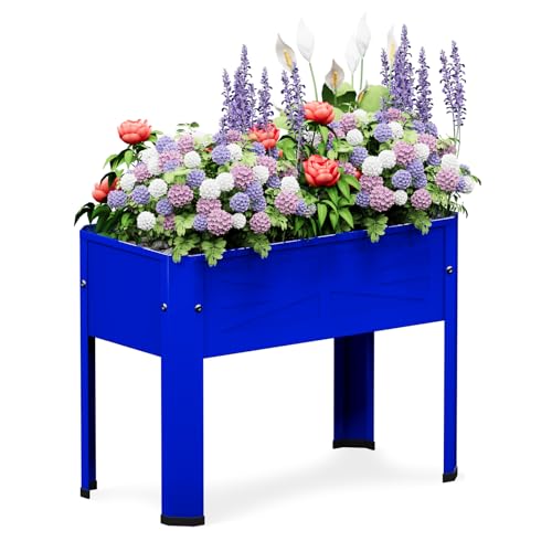 Raised Garden Bed with Detachable Tall Legs Elevated Metal Planter Box for Growing Fresh Herbs Vegetables Flowers Succulents&Other Plants for Outdoor Backyard Patio Deck Balcony Blue