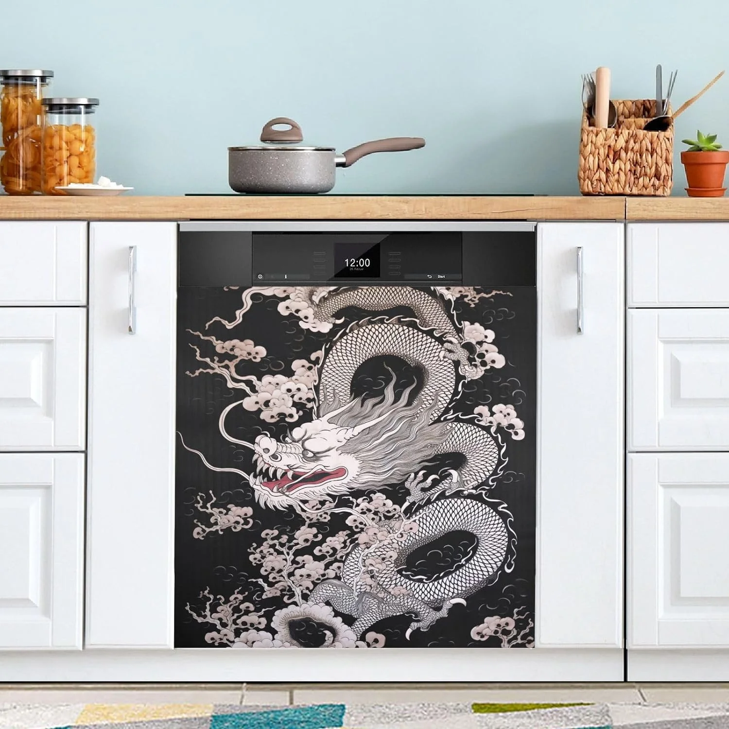 Coolnut Magnetic Dishwasher Stickers Chinese Traditional Dragon Kitchen Dishwasher Cover Sticker, Panel Decal Home Cabinet Appliances Stickers 23in W x 26in H Home Decor